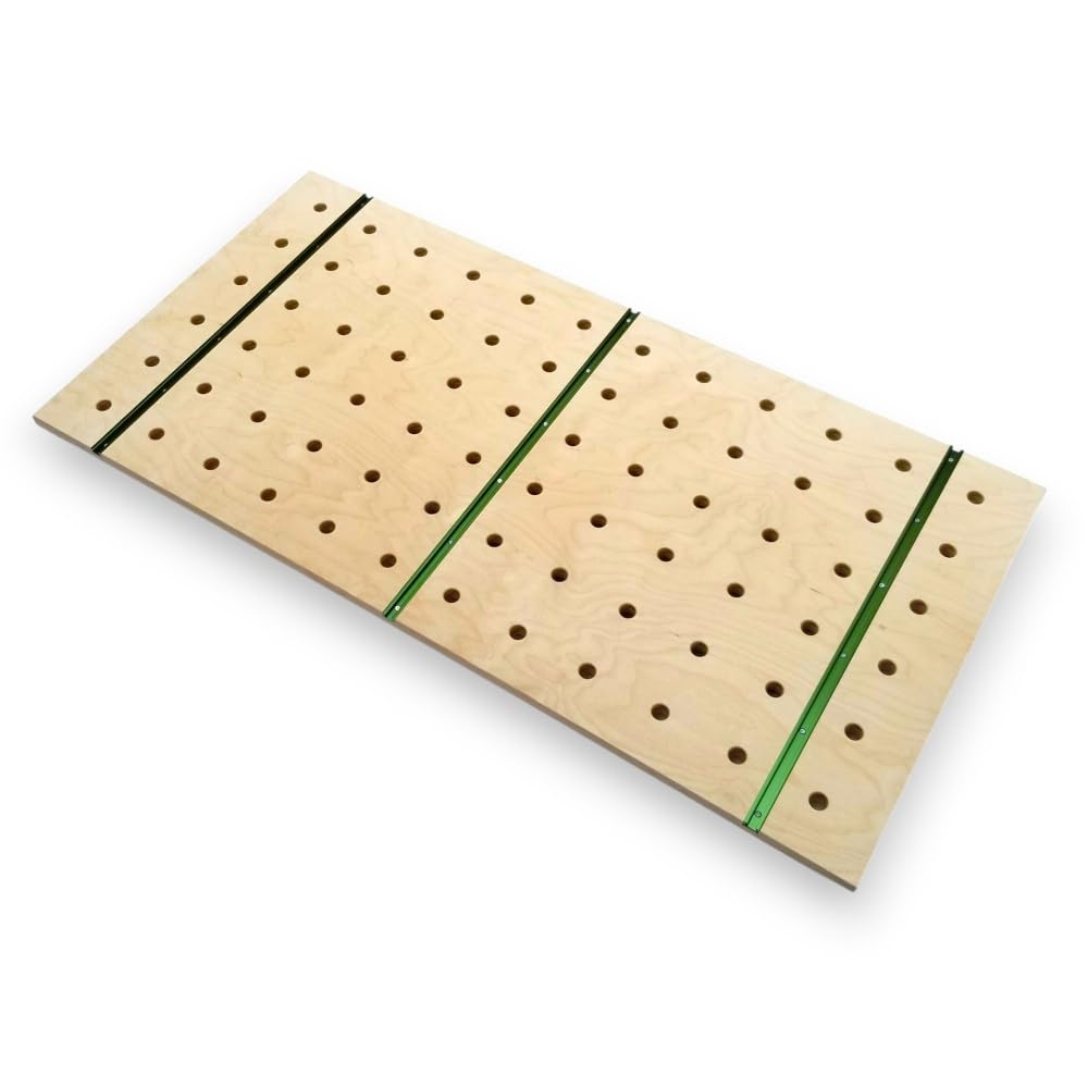 Plan de travail d'ébéniste 1200x610 mm, perçages de 20 mm, avec rails à rainure en T, contreplaqué