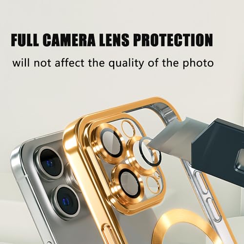 Image of Misscase for iPhone 16 Pro Max Magnetic Glitter Case Compatible with MagSafe,Camera Lens Protector Full Protection Elegant Anti-Scratch Dust-Proof Net Case Cover for iPhone 16 Pro Max Gold