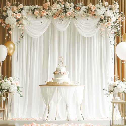 Image of 40x10ft Ivory Backdrop Curtain for Wedding Parties Wrinkle Free Fabric Ivory Drapes Backdrop Decoration for Baby Shower Birthday Photography Decoration 8 Panels, 5ft x 10ft