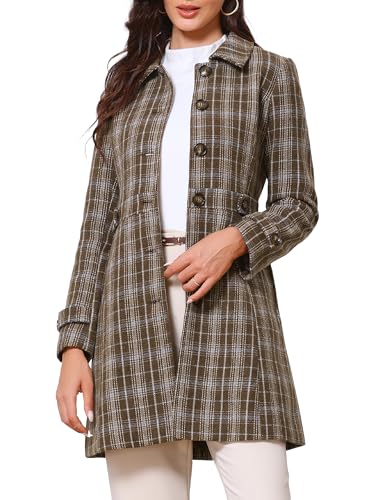 Allegra K Plaid Pea Coat for Women's Single Breasted Vintage Winter Overcoat Trench Outerwear - Main Image
