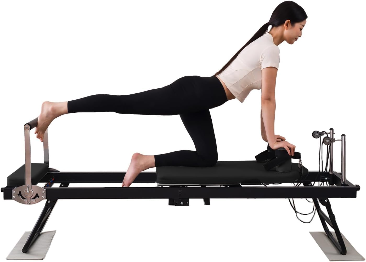 Macchina Pieghevole per Pilates Reformer da Home Studio, Rimbalzista Cardio Fitness per Sistema di Allenamento A Casa Pilates, Macchina per Allenamento Pilates Reformer per Palest, Black, Latex Tube