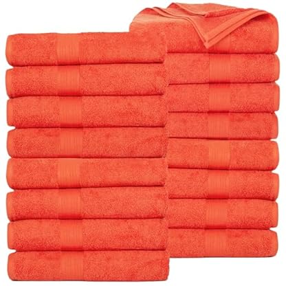 Ample decor, 16-teiliges Handtuch-Set, 100 % Baumwolle, Handtücher für Badezimmer, weich und sehr saugfähig, dicke Konstruktion, Orange