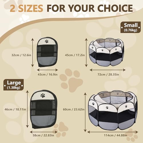 OYIWINMI Welpenauslauf Laufstall Katze faltbar schwarz wasserdicht tragbar Haustierzelt mit Netzabdeckung für Hunde Katzen Kleintiere drinnen und draußen 72x72x45cm