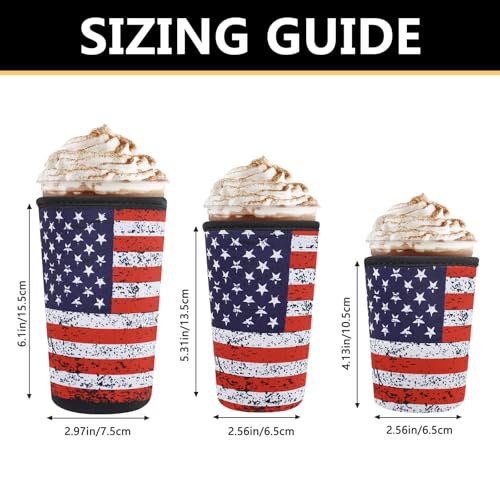 Image of 3 Pack Reusable Sleeve for Iced Coffee Cup, Coffee Neoprene Sleeve for Iced&Hot Drinks, Coffee Sleeve Compatible with Starbucks, Dunkin Coffee Cup. (Patriot Flag)