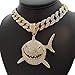 BLINGFACTORY Hip Hop Gold Plated Iced Large Shark Pendant & 16mm 18