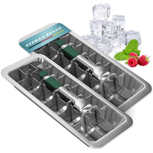 Dreiklang - be smart Stainless Steel Polished Set 2-Pack Ice Cube Tray for freezer Ice Cube Tray with Lever Insert |Easy Release with cold-insulated comfort grip | Food-Safe & Durable Ice Cube Maker
