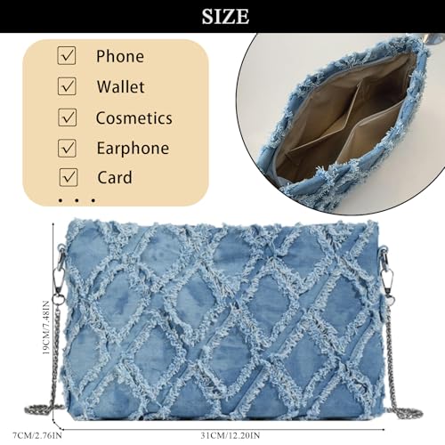 Denim Crossbody Bags for Women Trendy Quilted Denim Bag Jean Purses and Handbags with Chain Strap4