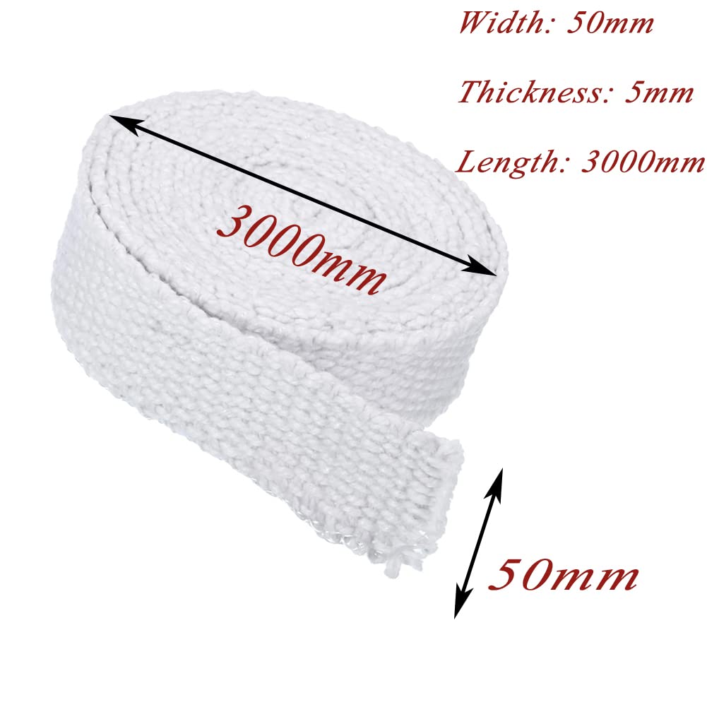 Guarnizione in corda in fibra di ceramica, intrecciata, per giunto refrattario, 3000 mm, bianco, diverse misure (50 x 5 x 3000 mm)