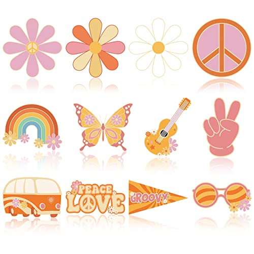 Colarr 60 Pcs Groovy Hippie Cutouts Retro Boho 60s 70s Party Decoration Cute Flower Rainbow Butterfly Daisy Bus Cutout for Classroom School Bulletin Board Birthday Party Wall Office Home Decor