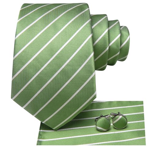 Image of Hi-Tie Paisley Floral Ties Set for Men Silk Mens Stripes Necktie Pocket Square Cufflinks Set Formal Business