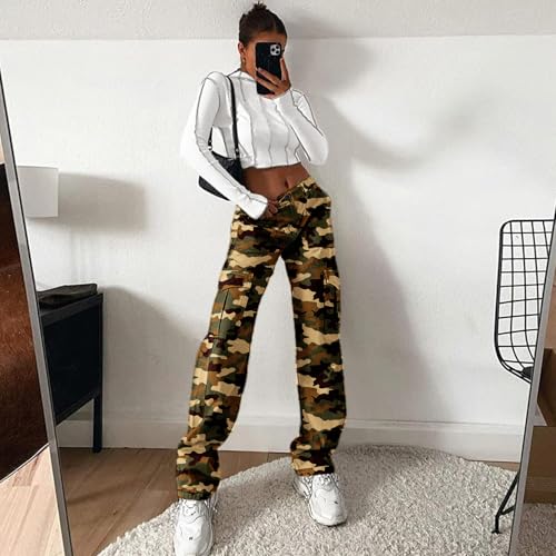 Image of Lepunuo Cargo Pants for Women High Waisted Casual Pants Baggy Stretchy Wide Leg Y2K Streetwear with 6 Pockets
