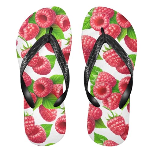 Red Raspberry Leaves Flip Flops for Beach Thong Sandals Anti-slip Lightweight Beach Shoes for Summer Swim Travel