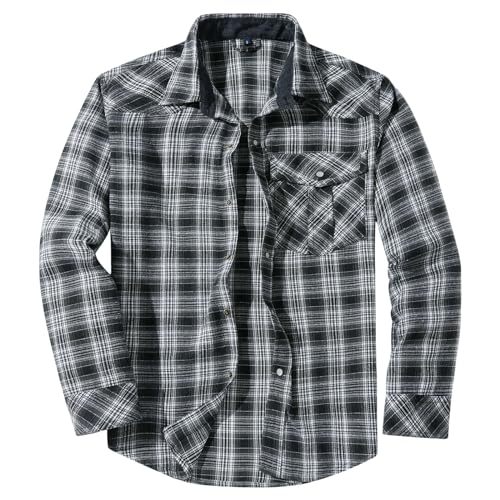 Wankang Men's Western Flannel Shirt Pearl Snap Button Up Casual Cowboy Long Sleeve Pockets Work Shirts for Men