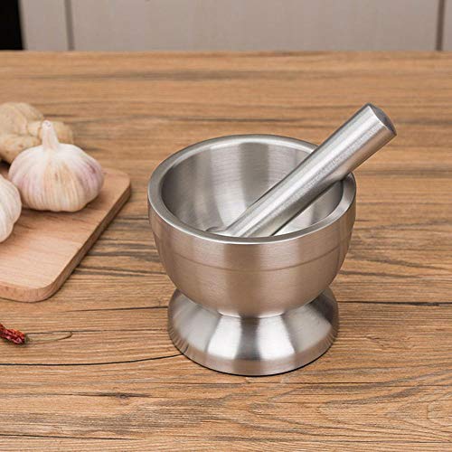 Image of HARIVAR Kitchen Food Tools Stainless Steel Manual Garlic Spice Tamping Rammer Mortar Pestle Mill Grinder Crushing Bowl Stainless Steel Mortar and Pestle Manually Grind Spices Garlic Press Nut Set