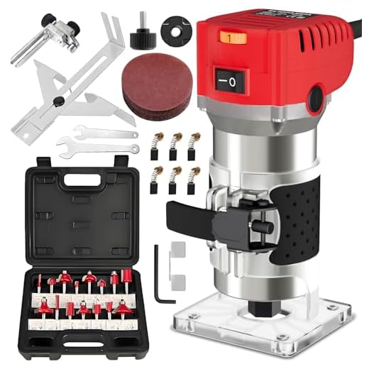 ELIOFANEIA Oberfräse 800W,6 Variable Geschwindigkeiten,6.35mm Elektrischer Holzschneider Holz Trimmer mit 15 Stück 1/4" Fräser, Kantenfräse 30000U/min