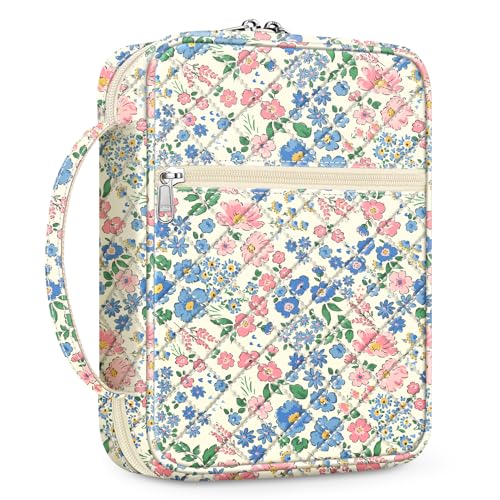 Image of FINPAC Bible Cover, Carrying Book Case Church Bag Bible Protective with Handle and Zippered Pocket, Gift for Mother Lady Women, Floral Beige