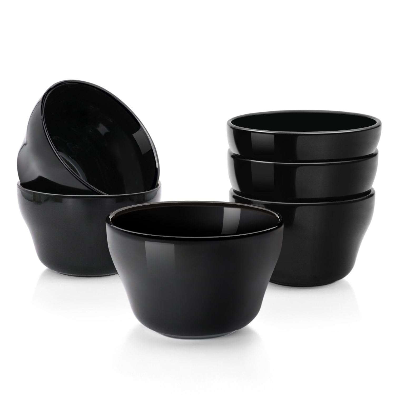 Flexzion Kubek Bouillon i miski do zupy 237 ml – porcelanowe małe miski deserowe, miseczki do sosów do maczania, zestaw 6 sztuk, nadają się do kuchenki mikrofalowej i zmywarki, czarne