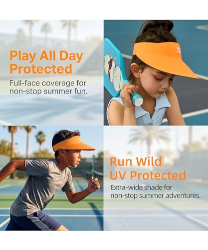 Image of Kids Sun Visor Hats for Girls Boys, UPF 50+ Adjustable Cooling Sports Hat, Packable Visor for Tennis, Pickleball