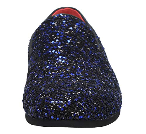 Santimon Mens Slip On Loafer Shoes Metallic Sequins Nightclub Glitter Loafers Luxury Wedding Prom Shoes Blue 12 Us #TOP2