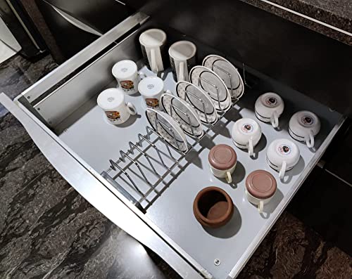 Image of Topaz Stainless Steel Saucer Rack 20 Inch /Modular Kitchen Accessories /Kitchen Insert /Tandem Basket /Kitchen Accessories, Tiered Shelf