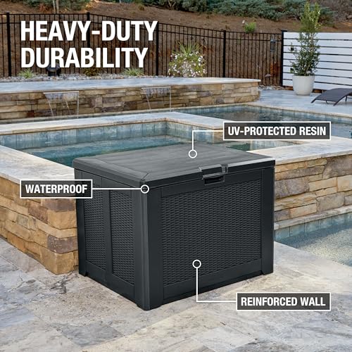 Image of Rubbermaid Medium Resin Outdoor Storage Deck Box (74 Gal), Weather Resistant, Black, Deck Organization for Home /Backyard /Pool Chemicals /Toys /Garden Tools /Porch /Patio Cushions