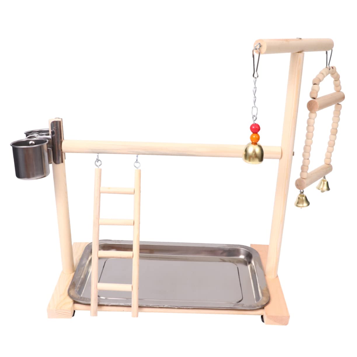 Percha para Pájaros de Madera y Acero Inoxidable Parque Columpio Escalera y Campana Juguete Colgante para Jaulas de Periquitos y Pequeños Color Aleatorio Color Aleatorio