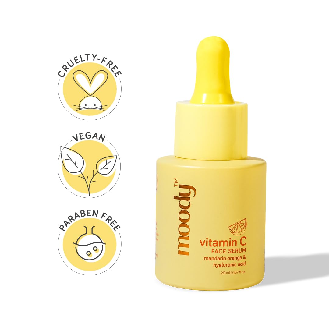Moody Vitamin C Face Serum for Glowing Skin, Brightening & Hydrating | Mandarin Orange & Hyaluronic Acid | Vegan & Cruelty Free | Radiant and Supple Skin | Reduces Dark Spots and Pigmentation, 20ml 7 51fVZnpmlPL. SL1080