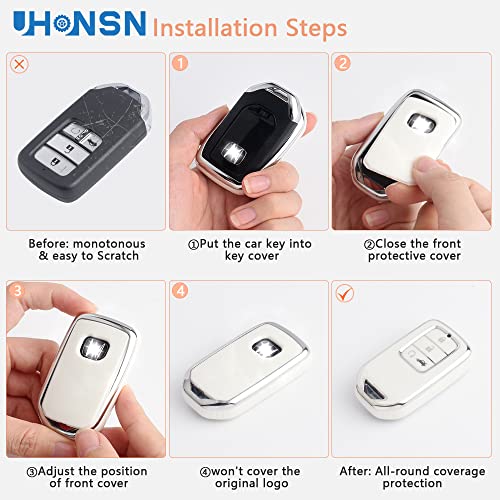 Uhonsn Key Fob Cover For Honda Accessories Accord Civic Car Keychain Case Smart Remote Keys Protector Pilot Odyssey 2017-2021 Keycover White #TOP5