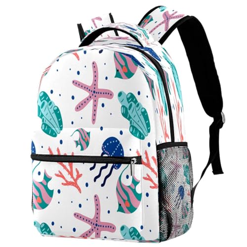 Sac à dos d'école multicolore motif corail avec bretelles confortables pour ados