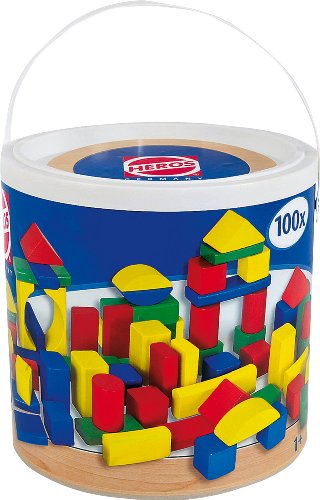 Eichhorn 100 Bunte Holzbausteine in der Trommel zur Aufbewahrung, FSC 100% zertifiziertes Buchenholz, Holzbausteine, Motorikspielzeug geeignet für Kinder ab 1 Jahr