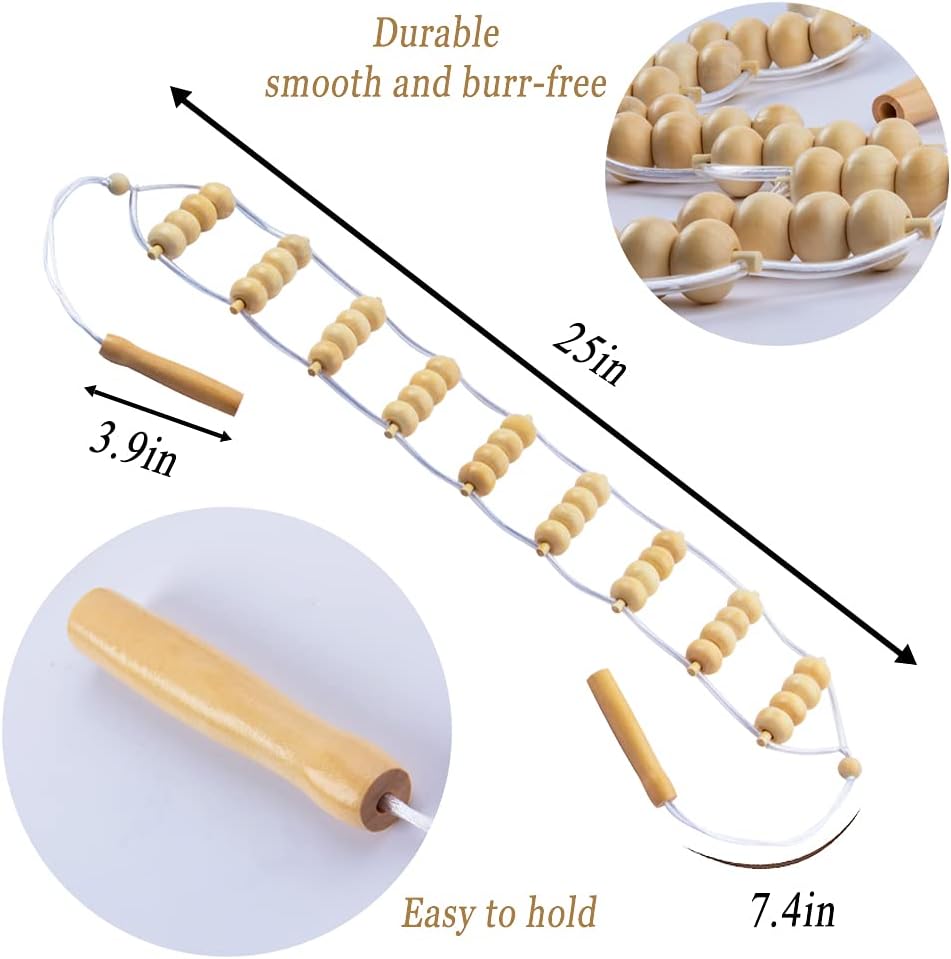 Wood Back Massage Roller Rope Tool, Wood Therapy Cellulite Massage Tools, Maderoterapia Colombiana, Lymphatic Drainage, Portable Wooden Self Massager for Neck Leg Back Muscle Pain Relief(47.2inch) : Health & Household