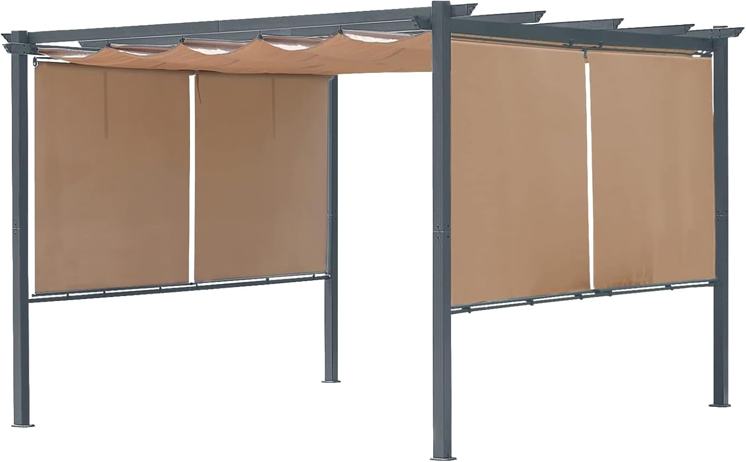 12 x 12 Ft Outdoor Aluminum Pergola, Retractable Canopy & 2 Sides Shades for Patio Backyard Garden Deck