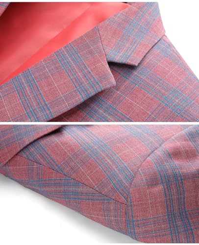 Men's Suits, 3 Piece Temperament Pink Plaid Double Breasted Tuxedo Suit, for Business Casual Wedding Banquets Party Suit3