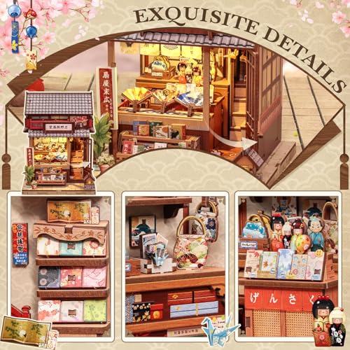 Image of CUTEBEE Book Nook Kit for Adults - DIY Miniature House Japanese Fan Shop, 3D Wooden Puzzle to Build Yourself, Bookshelf Decoration, Creative Gift (Tsukino Eogi-dou)