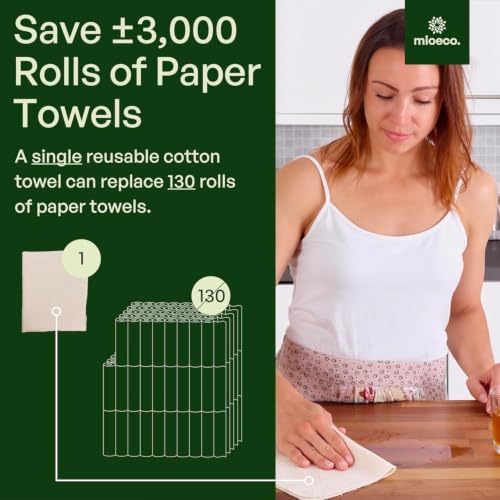 Image of mioeco 12 Pack Reusable Kitchen Paper Towels, Organic Multicolor Cloths