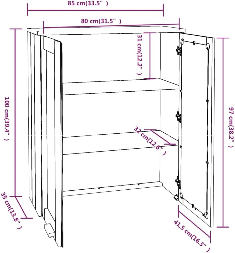 Solid Wood Pine Top for Highboard with Glass Doors and Three Shelves, Dark Gray 33.5"x13.8"x39.4" Cabinet Organizer for Decorative Storage