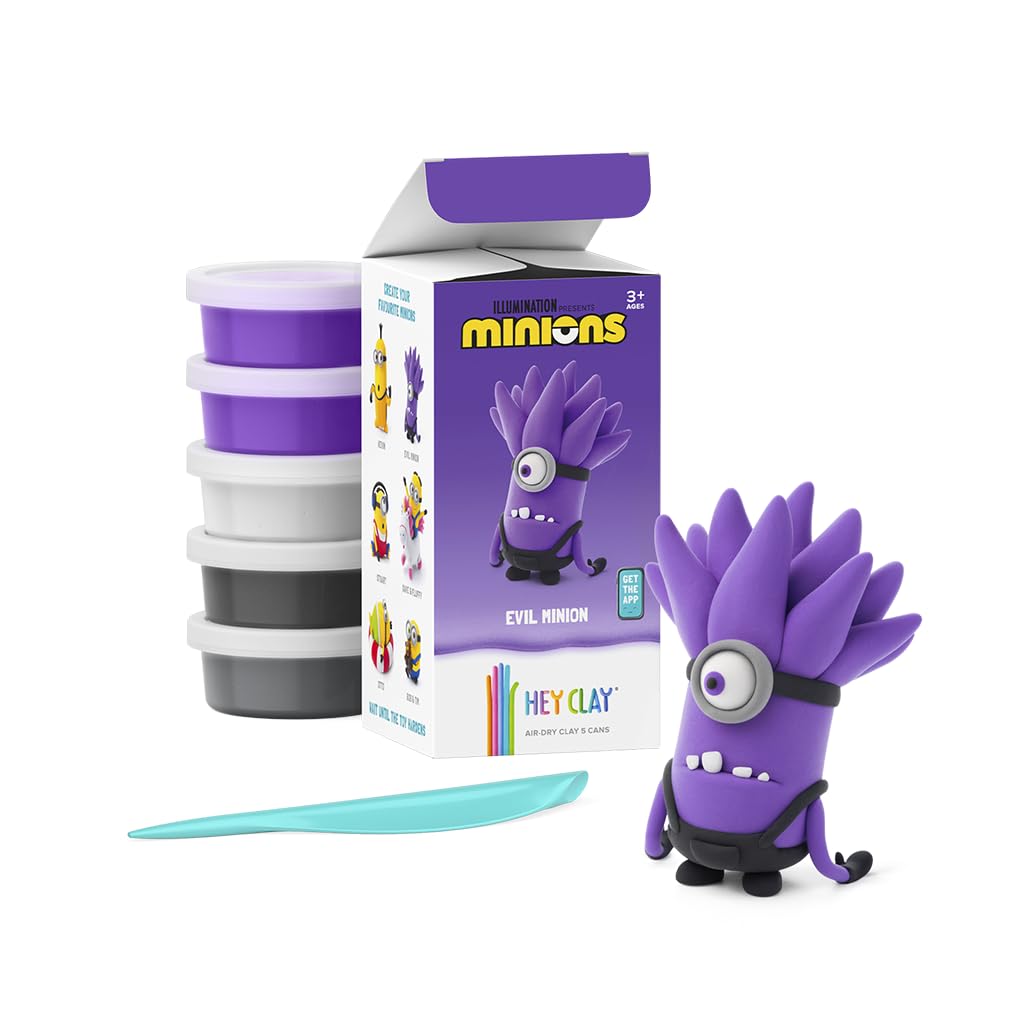 HEY CLAY Despicable Me Minions Set - Evil Minion - Colorful Modeling Air Dry Clay for Kids - Air Dry Clay Kit 5 Cans and Sculpting Tools with Fun Interactive Instructions App - Age 3 and up