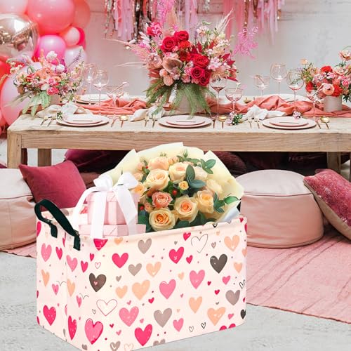 Image of Kid Clothes Storage Basket Gift Shelf Basket Toy Storage Bin, Nursery Basket Organizer Box for With Handles for Room Deco Heart Valentines Basket