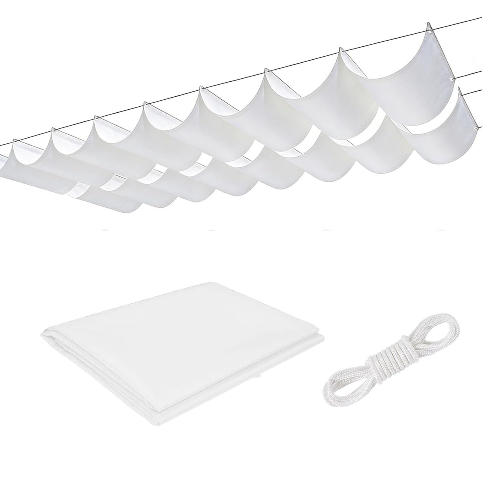 Voile d'ombrage rétractable vague contre la chaleur - Toile filet blanc anti-UV