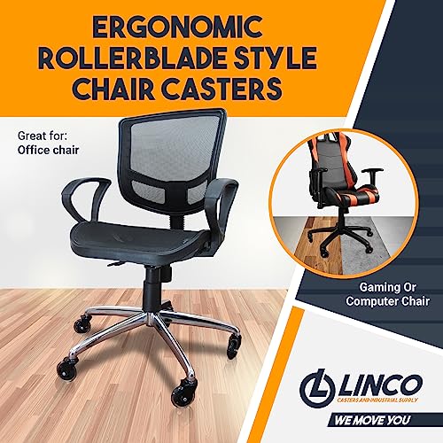 Linco 3” Rollerblade Office Chair Wheel - Set Of 5 Office, Gaming Chair Wheel Replacement - 600 Lbs. Capacity #TOP1
