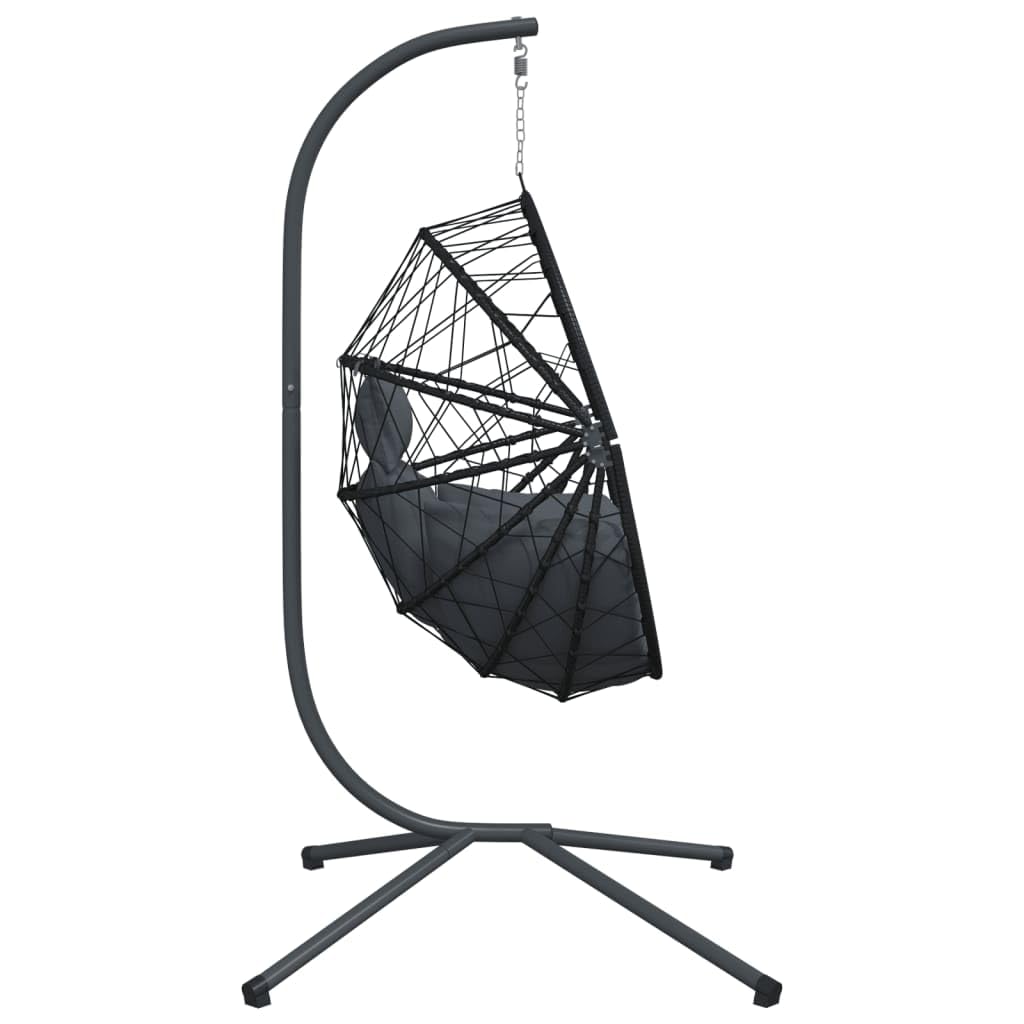 Fauteuil suspendu avec support, design œuf, anthracite, aspect rotin, fauteuil flottant pour salon et jardin, avec rembourrage confortable
