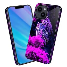 GFEWYTJYJ Phone Case for iPhone 14,Shockproof Dual-Layer Protective Case,Anti-Scratch Slim Cover,Wireless Charging Compatible Cute Phone Case,Purple Owls in Forest
