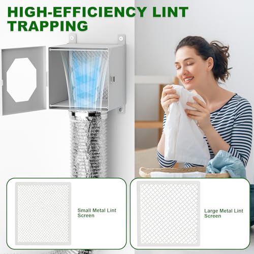 Metal Dryer Duct Lint Trap, Indoor Dryer Vent Kit with 90 Degree Elbow, 4 inch Duct Hose & Clamps Sealing Tape Cleaning Brush Filter, Secondary Lint Trap for Electric Clothes Dryers- White by Guweta - Used condition - Image 6
