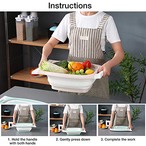 Multifunctionele snijplank, inklapbare groentefruitzeefjes wasbak emmer mand, hakken & snijplank voor kamperen, picknick… - Image 7