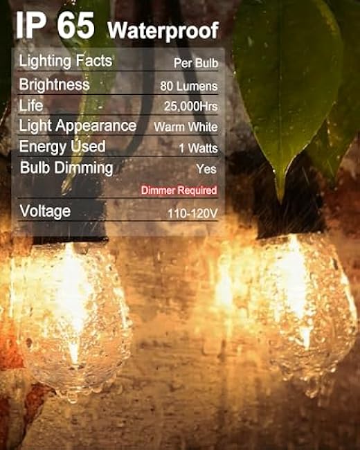 Outdoor String Lights, 50FT Patio String Lights with 27 S14 Vintage Waterproof & Shatterproof LED Bulbs, 2700K Hanging String Lights for Outside Backyard Cafe Garden Bistro Porch