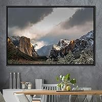 Framed Canvas Wall Art Mountainscape Aerial Dramatic Landscape Mountain Top Multicolor Photography Realism Rustic Warm - 16x24 inches