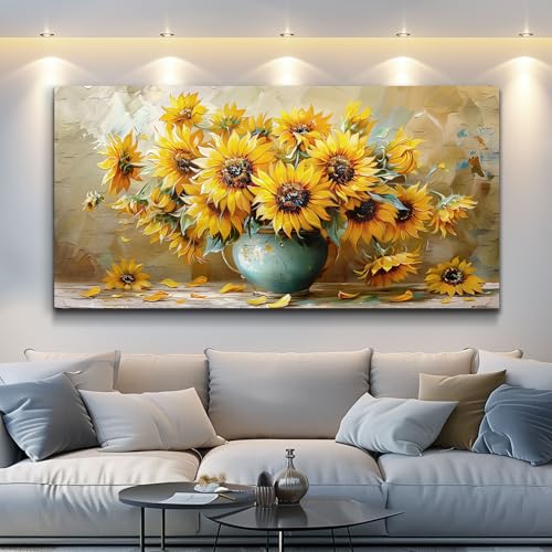 QIYILEXWART Canvas Wall Art For Living Room Wall Decor For Bedroom Office Wall Decoration Sunflower Landscape Painting Abstract Pictures Artwork Room Aesthetic Home Decor 20x40 In