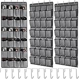 Shappy 3 Pack Over the Door Shoe Organizer Rack with 24 Large Fabric Pockets 12 Metal Hooks for Hang