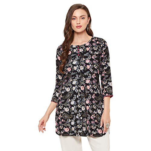 Image of Tissu Women's Green & Pink Floral Printed Kurti