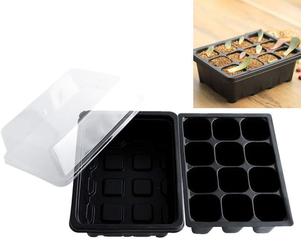 WWahuayuan Seedling Starter Trays Seed Starter Peat Pots Plant Flower Grow Starting Germination Kit Seeds Grow Box Case with Humidity Dome and Base,144 Cells,12 Trays,12-Cell Per Tray